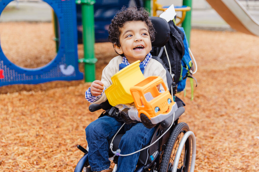 Carlos in his customized and adapted wheelchair.