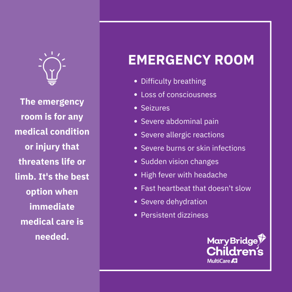 Graphic with information about when to take your sick child to the ER