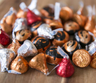 A small pile of Halloween candy.