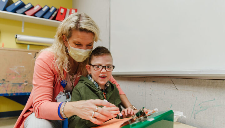 Ollie works on an art project with Mary Bridge Children’s Pediatric Intensive Care Unit (PICU) Nurse, Molly Olsen.