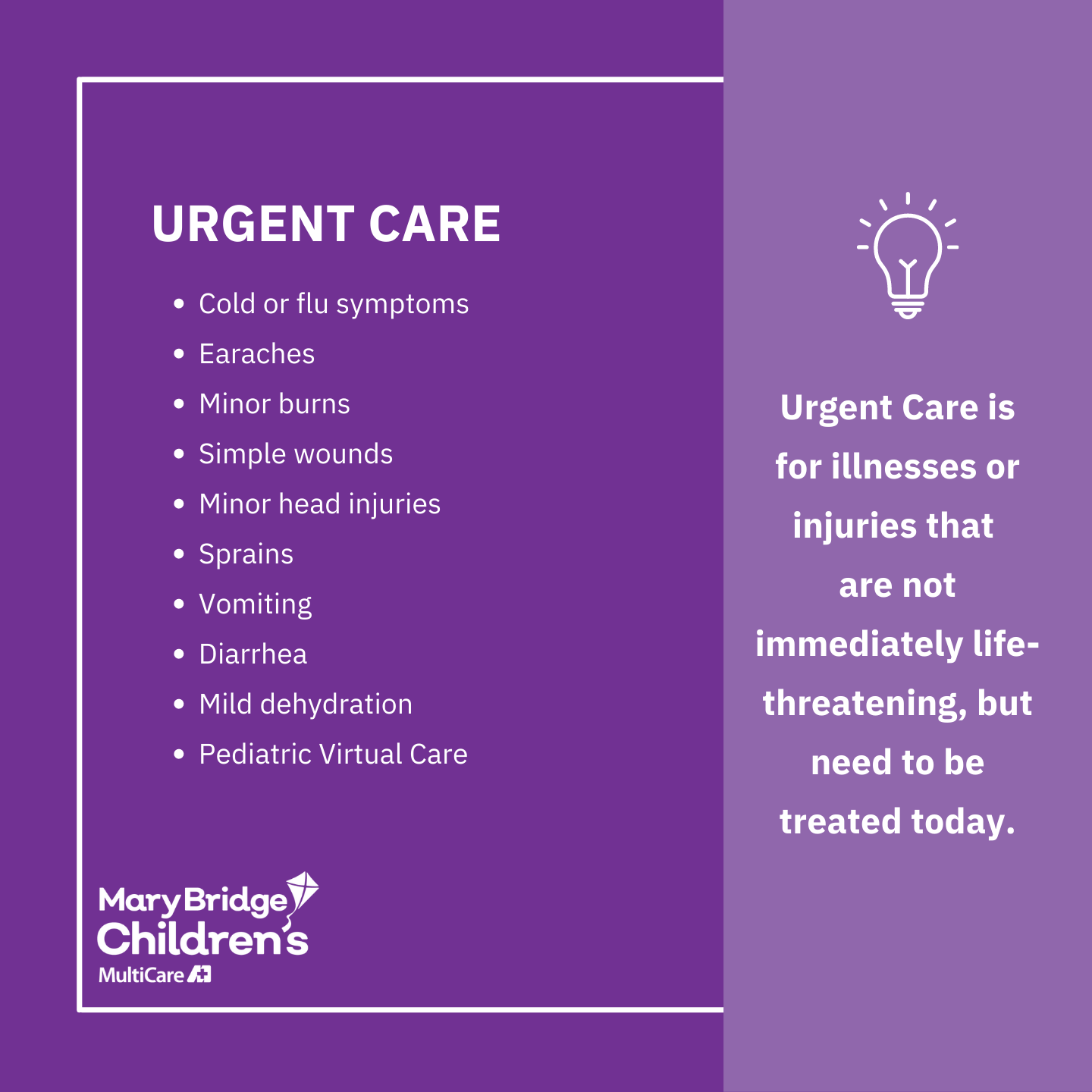 Graphic with information about when to take your sick child to urgent care.